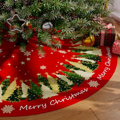 48 Inch Gold Snowflake Christmas Tree Skirt - Felt Holiday Decor for Home & Party