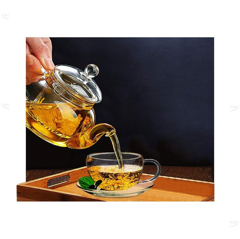 Sun's Tea Ultra Clear Coffee/Tea Set Set of 2 | 8 oz (230 ml) | Borosilicate - Glasses w Handle and Clear Glass Saucer | Simple and Elegant | Microwave Safe Pure Glass | Not Plastic