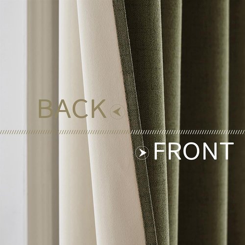 MIULEE Blackout Curtains - 100% Thermal Insulated Linen Texture Drapes | Light Olive Green, 52x72 Inch (2 Panels)