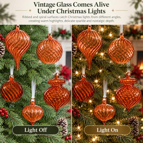 OuMuaMua Warm Amber Glass Christmas Ornaments, 9-Pc Set, 2.8-6.3in