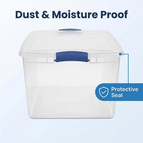 Heavy Duty 105 Quart Clear Plastic Storage Bins by [Brand Name] - 2 Pack with Lids & Blue Latches for Home Organization