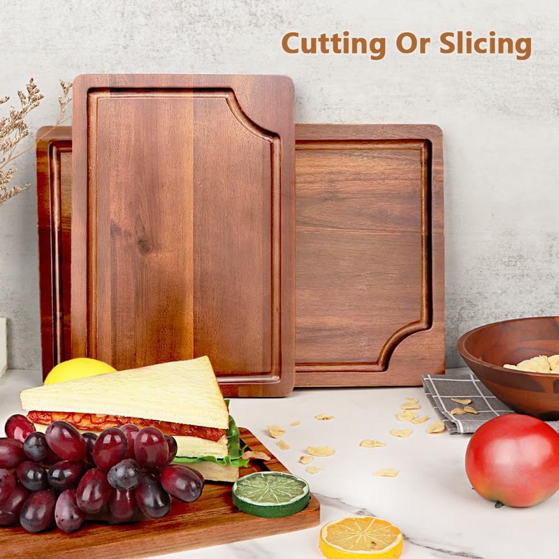AIDEA Acacia Wood Cutting Board with Handle, Large Wooden Charcuterie Board for Bread, Cheese, Meat, and Fruits, Food Serving Tray for the Kitchen (17" x 11")