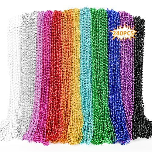 240-Piece 33-Inch Metallic Bead Necklace Bulk Set for Party Decorations