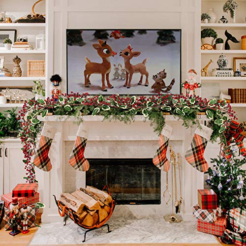 7FT Red Berry & Pine Cone Christmas Garland for Indoor Outdoor Holiday Decor