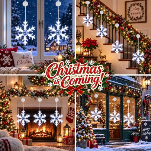 BHCLIGHT 3 Pack Cool White Snowflake Window Lights - Snowflake Christmas Decor