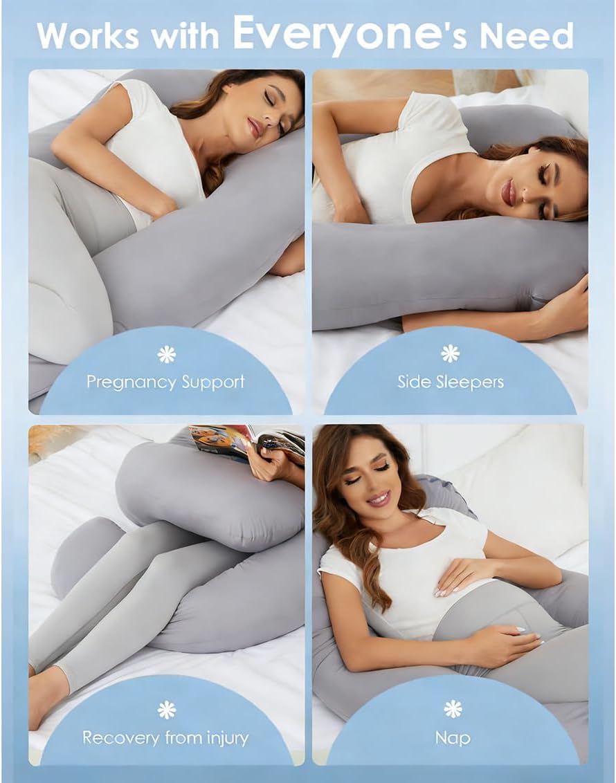 ZZZhen G-Shaped Pregnancy Pillow - 56 Inch Grey Maternity Pillow with Removable Cover for Ultimate Support