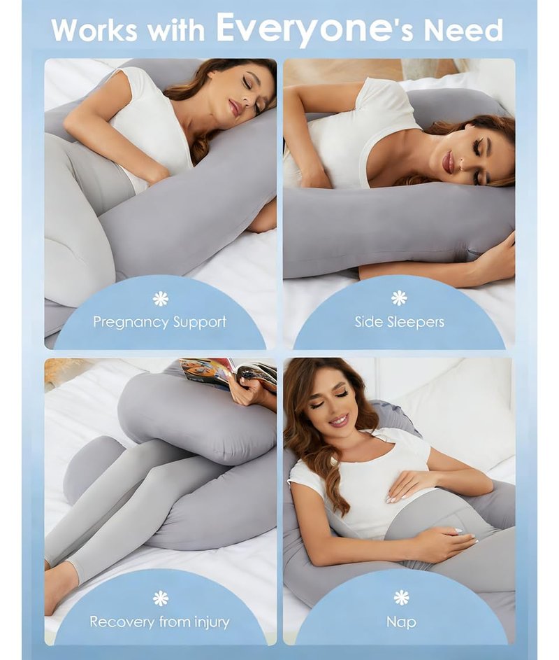 ZZZhen Pregnancy Pillow for Sleeping, G Shaped Maternity Pillow - 56 Inch with Grey Microfiber Removable Cover, Multi- Use and Support Back, Hips, Legs, Belly for Pregnant Women Sleeping