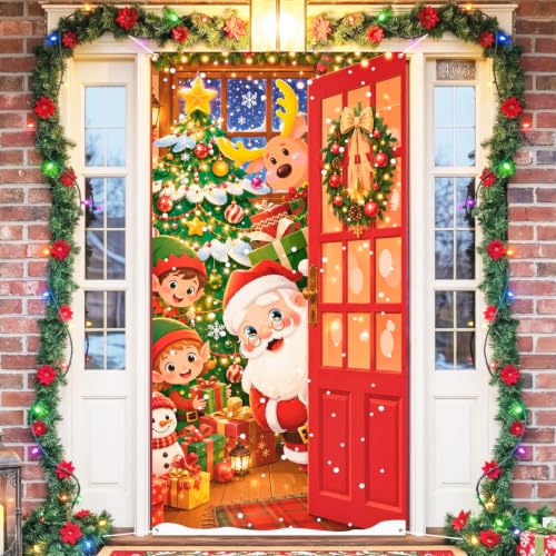 Merry Christmas Door Cover 70.9 x 35.4 Inches Holiday Party Decorations
