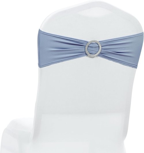 MDS Spandex Chair Sashes - Premium Stretch Covers with Buckle Slider | Pack of 10 - Dusty Blue