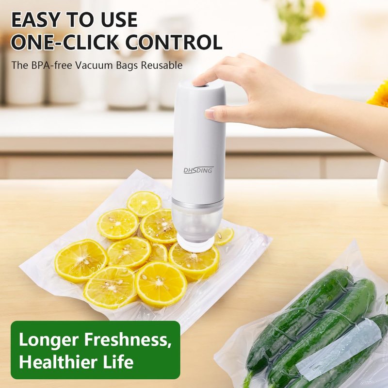 DHSDING Handheld Vacuum Sealer for Food – Portable Mini Food Saver with 10 Reusable BPA-Free Bags – Compact Vacuum Sealer Machine for Sous Vide, Meal Prep & Food Storage