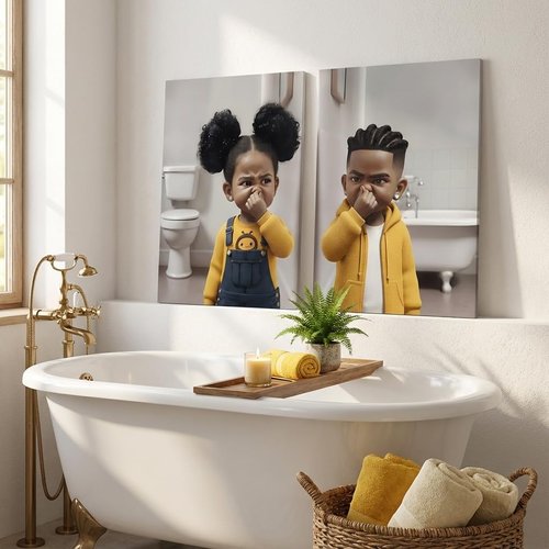 Funny Bathroom Wall Art by African American Artists - Cute Kids Stank Face Decor | 8x10in Prints