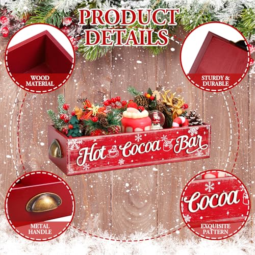 Red Vintage Hot Cocoa Bar Wooden Organizer Box with Handles
