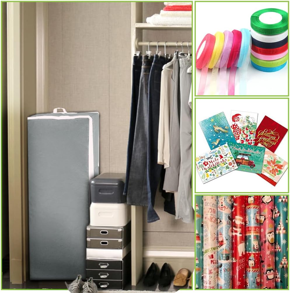 Primode Wrapping Paper Storage Container - Gift Wrap Organizer for 18-24 Rolls | 41”x14”x6” | Durable 600D Oxford Material | Grey