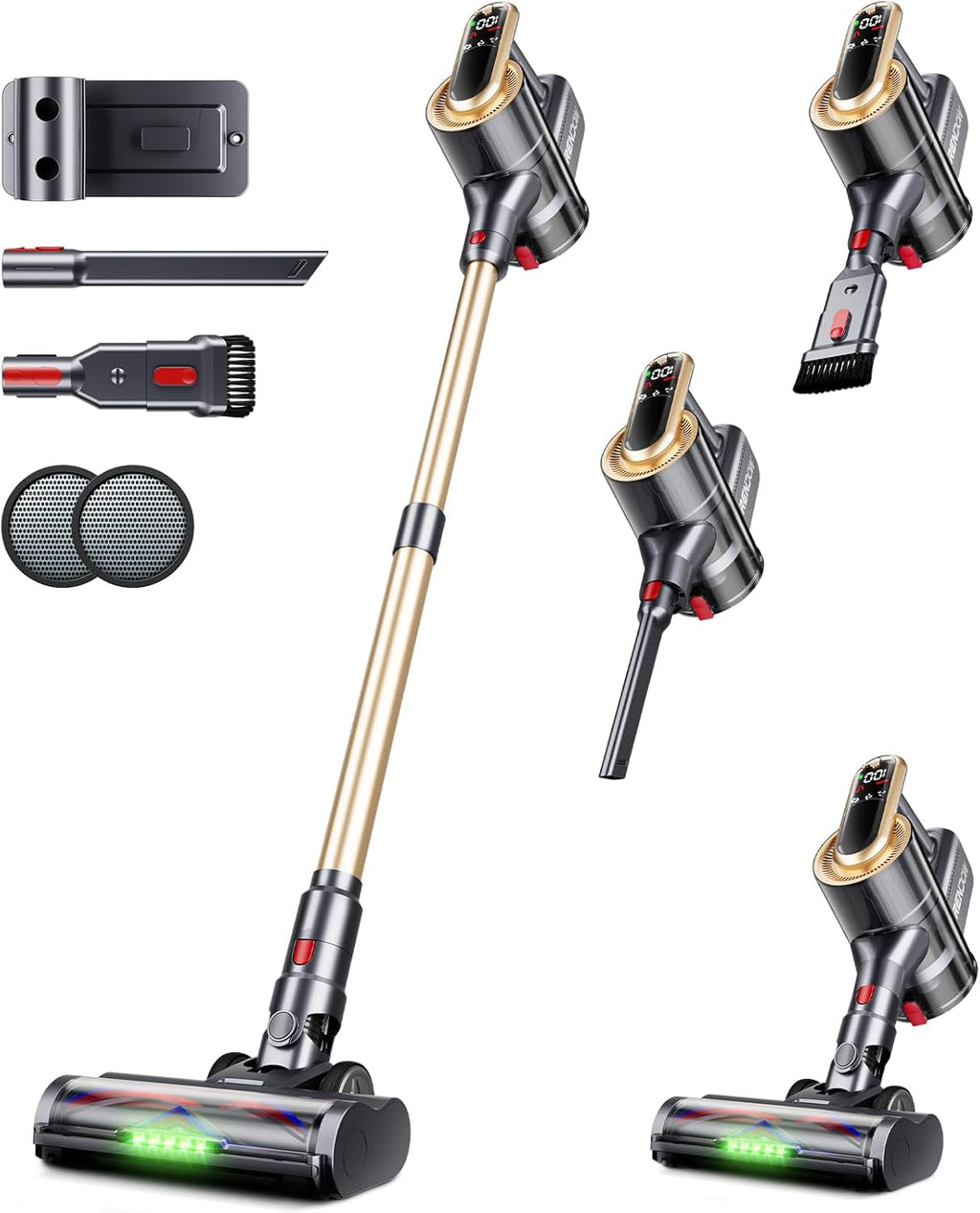 RENDOW Cordless Vacuum Cleaner - 550W Powerful Suction | 65 Minutes Runtime, LED Display, Anti-Tangle Design for Pet Hair & Hard Floors