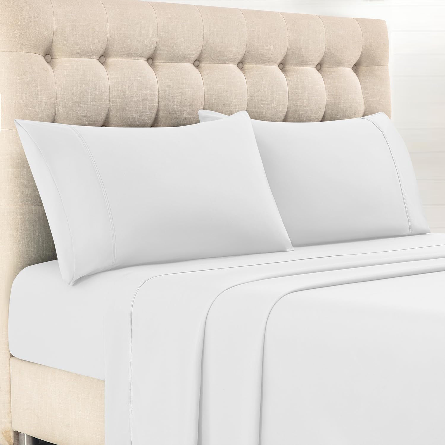 Skiennix Full Sheet Set - 4-Piece Soft Microfiber Bed Sheets | Deep Pocket, Cooling & Wrinkle-Free - White