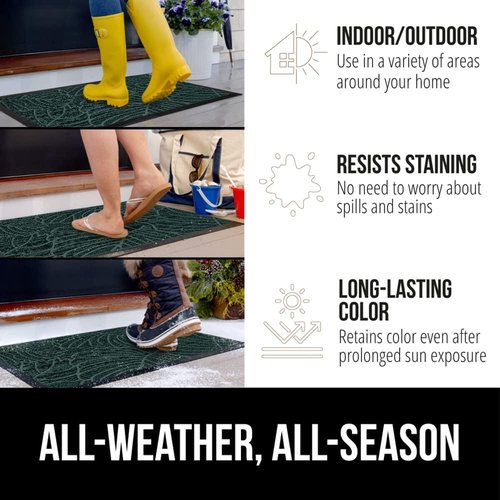 GORILLA GRIP Waterproof All-Season WeatherMAX Doormat - 60x24 Natural Rubber, Stain & Fade Resistant, Easy Clean Green Palm