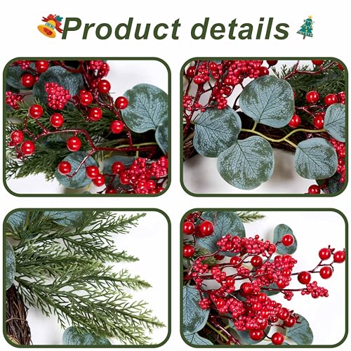 22-Inch Artificial Christmas Wreath with Red Berries and Eucalyptus