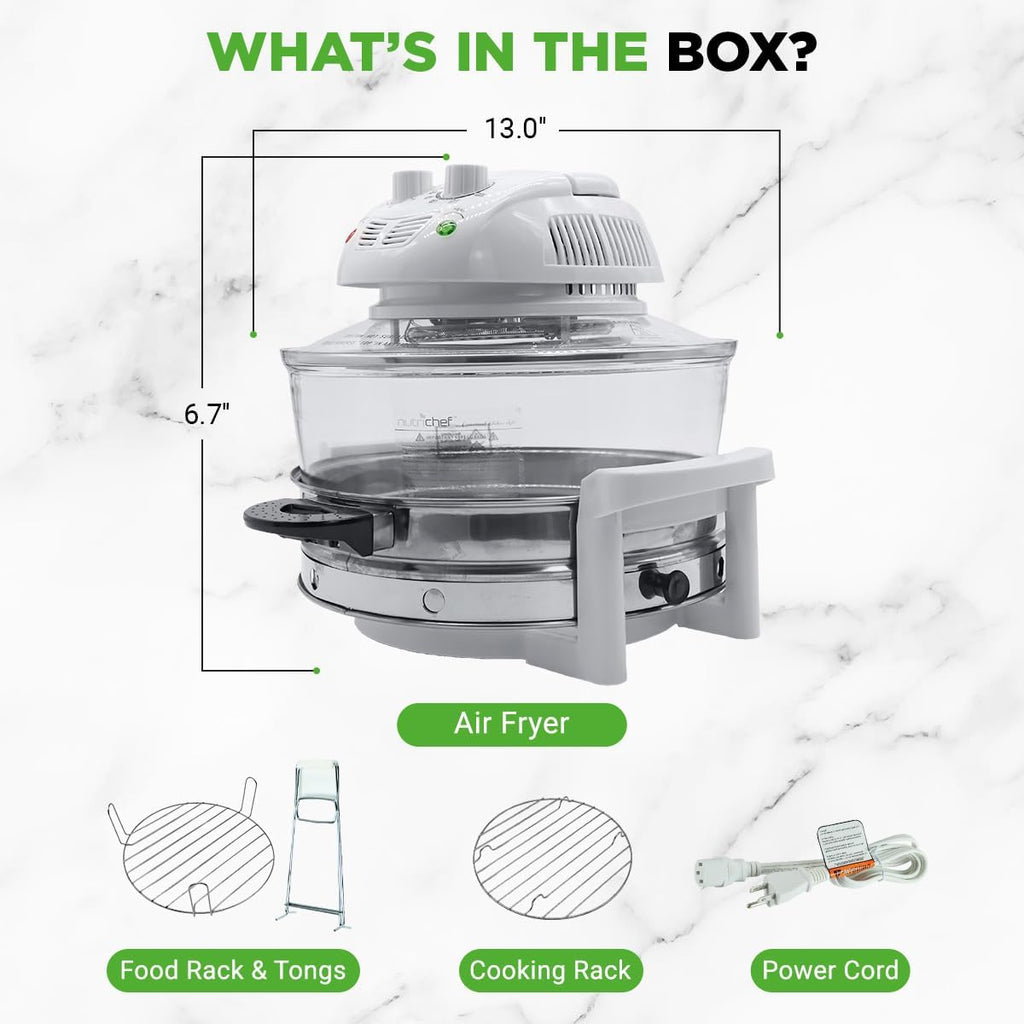 NutriChef Air Fryer - 13 Quart Infrared Convection Halogen Oven | Quick Healthy Cooking in White