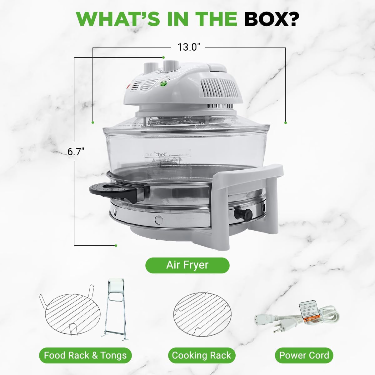 NutriChef Air Fryer - 13 Quart Infrared Convection Halogen Oven | Quick Healthy Cooking in White