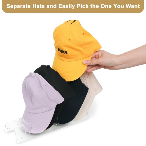 FOLLOWIN Hat Stand Organizer for Baseball Caps,Acrylic Hat Holder for Closet Countertop Display,4 Pack Baseball Caps Display and Organizer,Holds 48 Hats,Clear