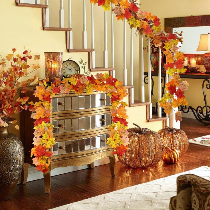 Artificial Maple Leaf Garland 2-Pack - 13ft Autumn Decor for Home