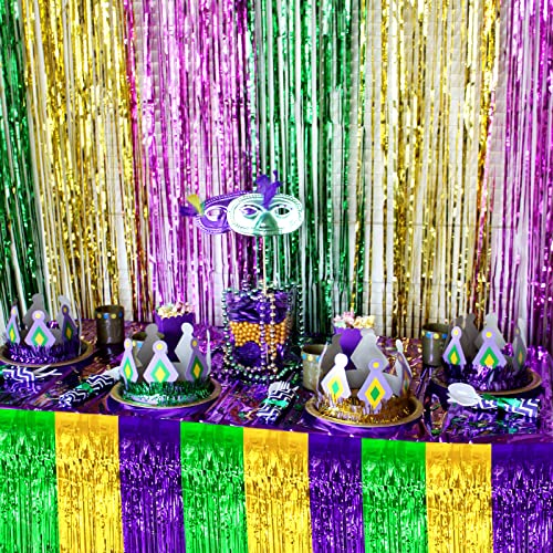 Mebiornt 6 Pack Mardi Gras Metallic Foil Fringe Table Skirts Gold Green Purple 108in