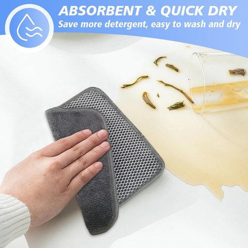 KinHwa Microfiber Dish Cloths - Absorbent & Quick-Dry Kitchen Washcloths | 9-Pack Gray (7"x7")