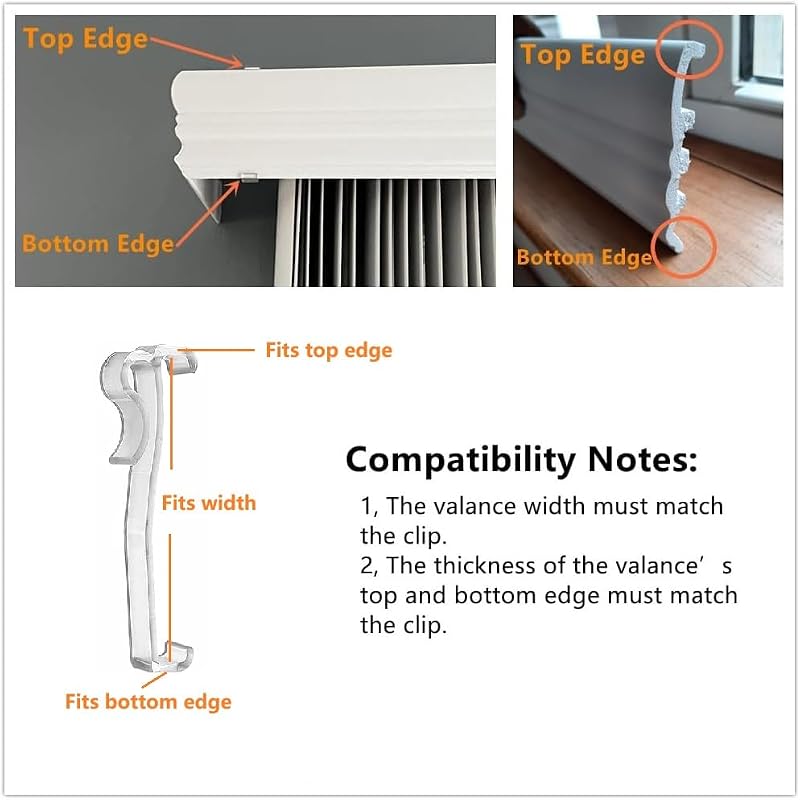 3-Inch Clear Plastic Valance Clips for Horizontal Blinds, 6-Pack