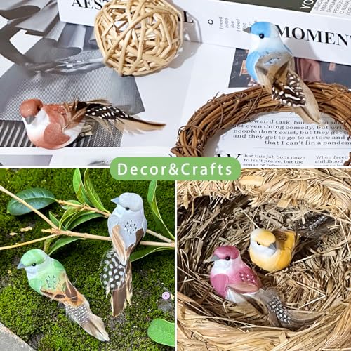 4-Inch Artificial Feather Bird Ornaments with Clips, 12-Pack