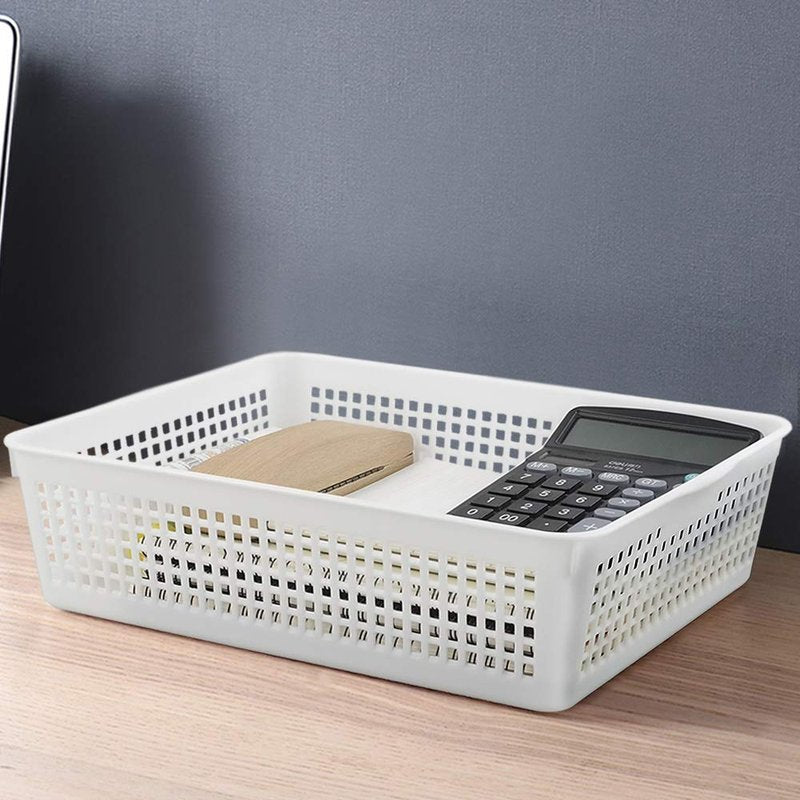 Yarebest 6-Pack Plastic Basket Tray, Shallow Paper Storage Tray, A4 Size, White