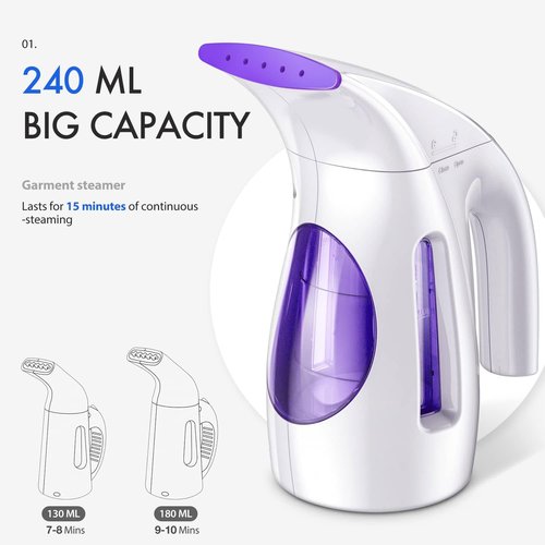 HiLIFE Portable Clothes Steamer - 240ml Capacity, 700W Power, Strong Steam for Wrinkle Removal | Purple