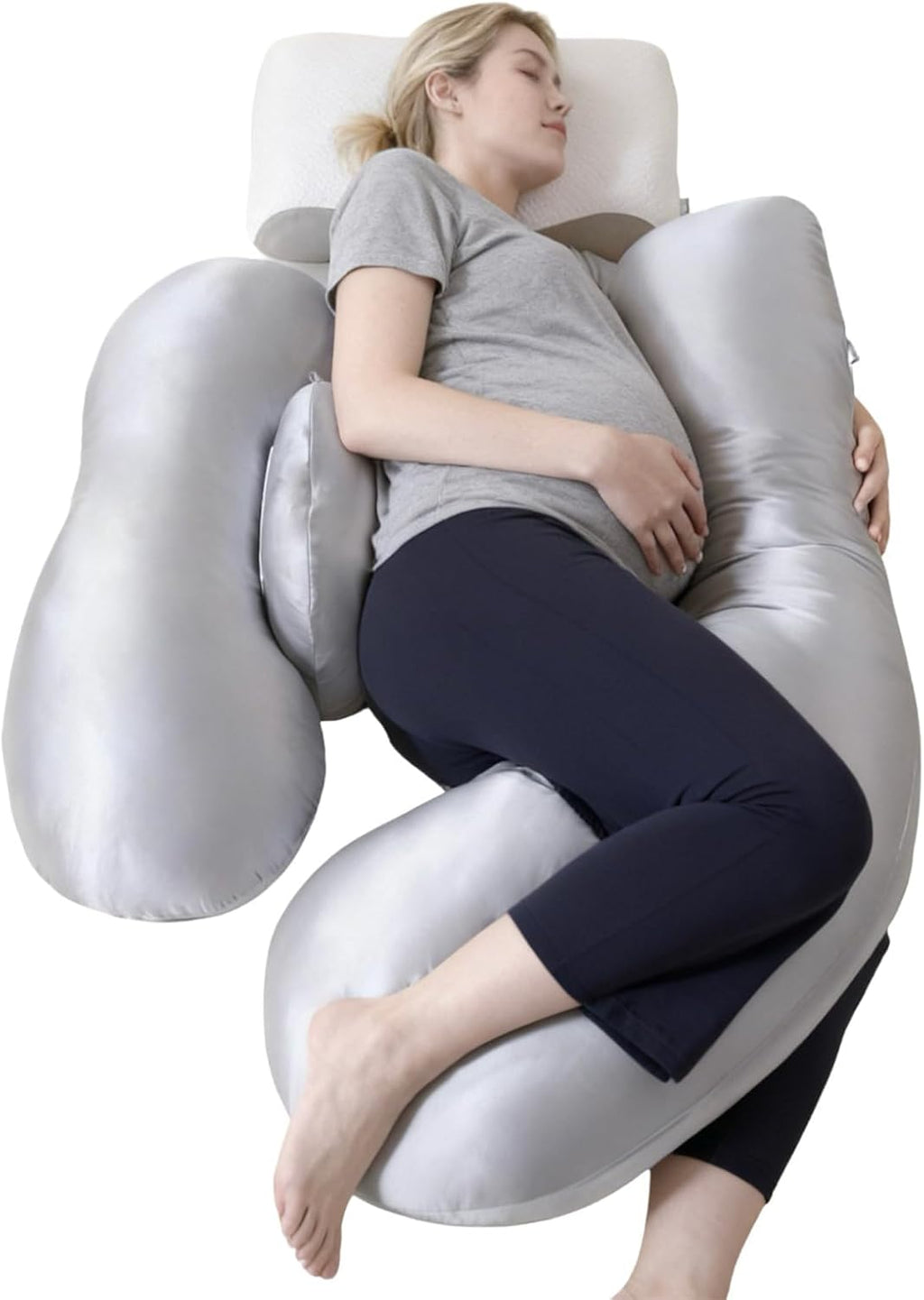 Skiennix Pregnancy Pillow - Adjustable H-Shaped Full Body Support for Side Sleeping | Cooling Cover, Grey