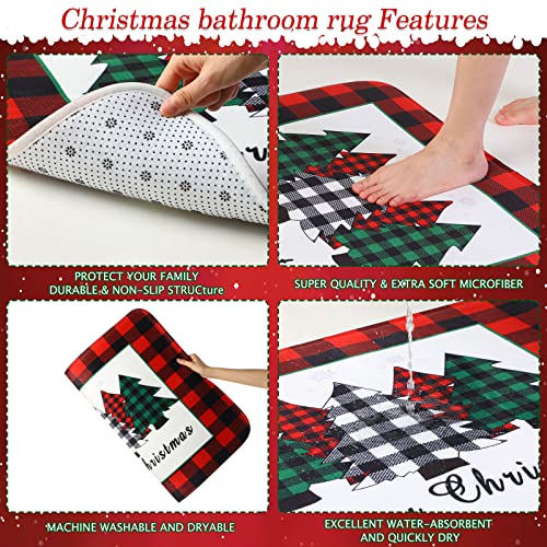 Irenare 5-Piece Red Buffalo Plaid Christmas Shower Curtain Set with Rugs