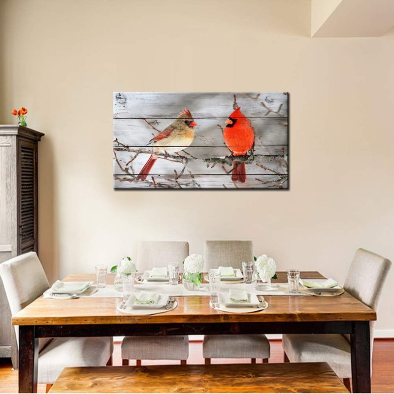 LevvArts - Modern Canvas Wall Decor Northern Cardinals on Tree Pictures Red Birds Painting for Home Living Room Decor Winter Scene Artwork Framed Ready to Hang,20x36inches
