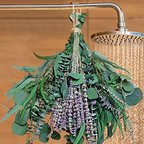 Dried Eucalyptus & Lavender Stems Bundle for Shower Spa Decor - 52 Pcs