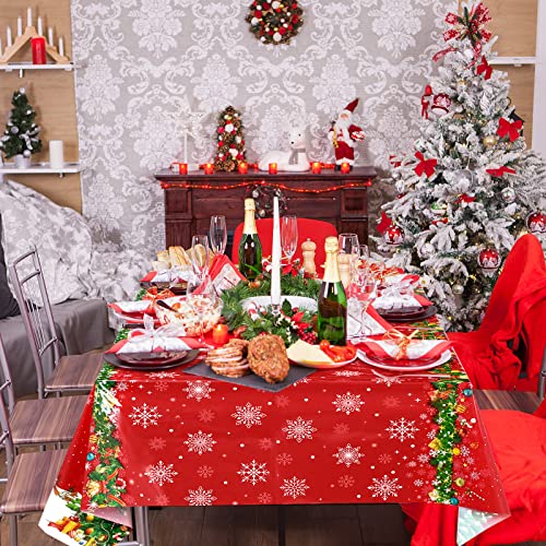 Tiamon 3-Piece Christmas Tablecloth Set Rectangular 137x274 cm, Disposable Red Xmas Covers