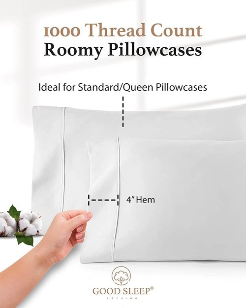 1000 TC Egyptian Cotton Pillowcases by [Brand Name] - Set of 4 Silky Soft Hotel-Quality Covers