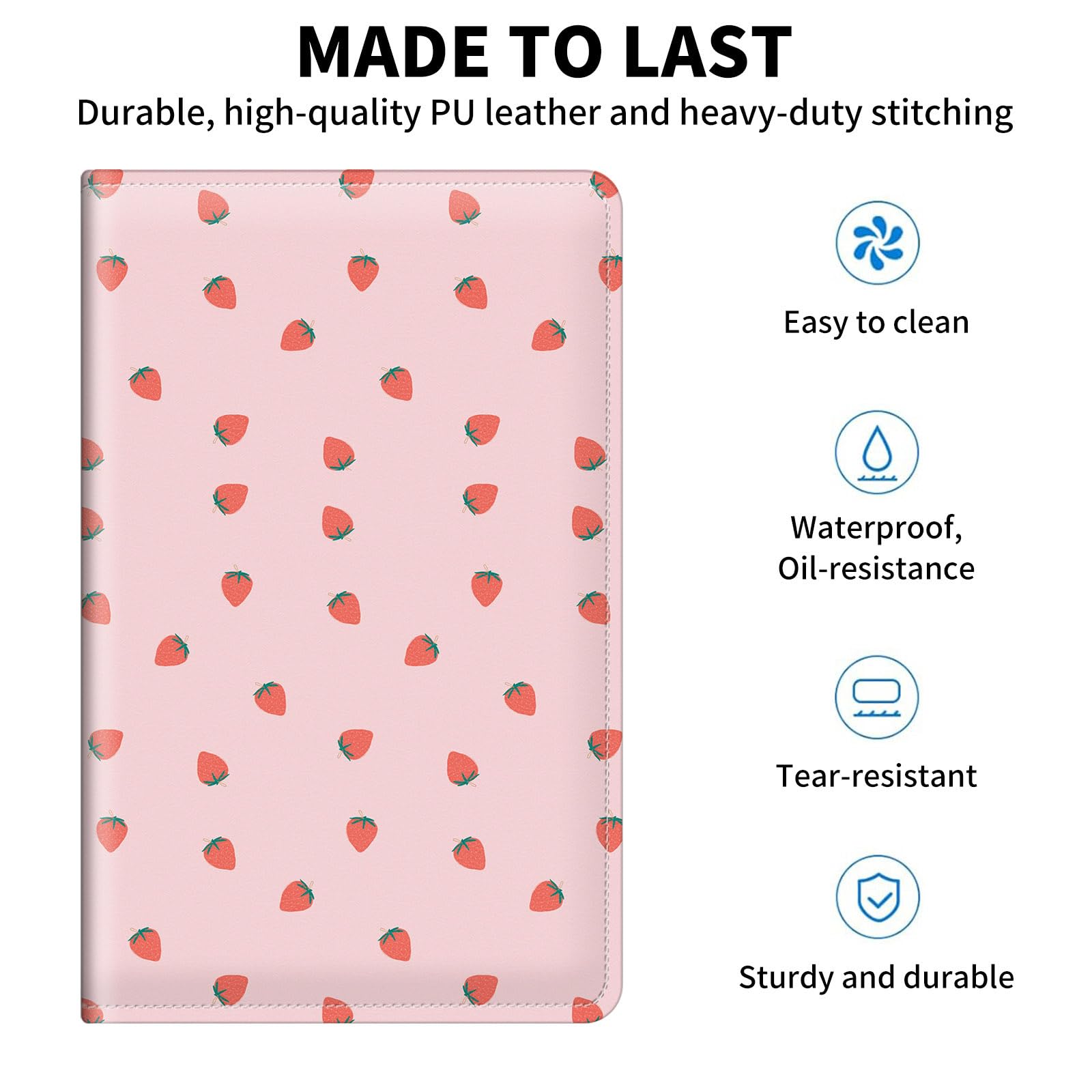 Server Books for Waitress with Zipper Pocket Cute Waitress Books for Servers,Leather Waiter Wallet Server Book Organizer Server Check Book Fit Server Apron,with A Pen,Pink Strawberry Pattern