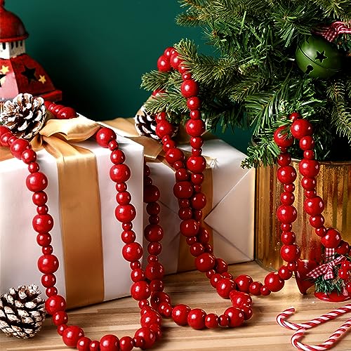 Ceenna 2 Pack 18ft Wooden Bead Garland Red Farmhouse Decor