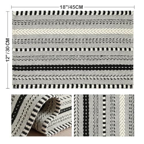 Woven Braided Stripe Placemats Set of 4, 12x18 Inch Farmhouse Table Mats