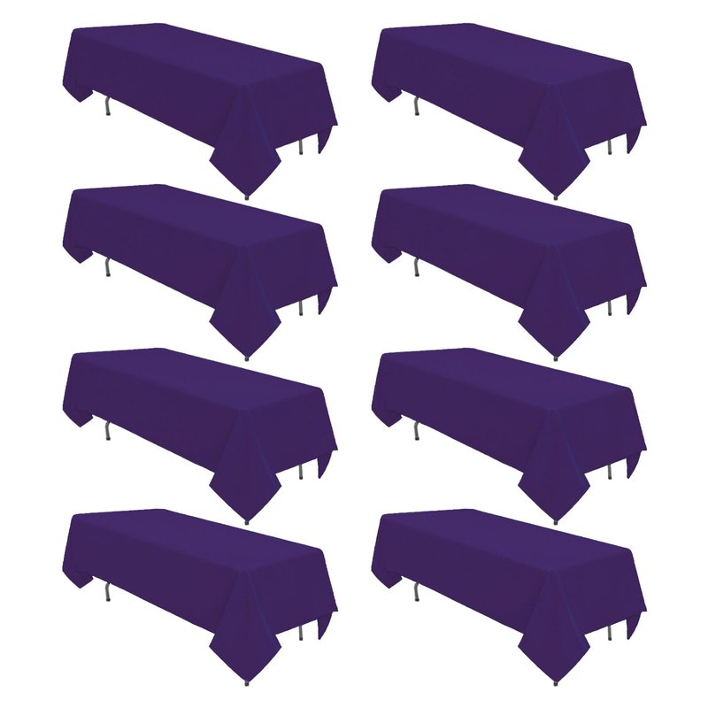 8 Pack Purple Tablecloth 60 x 126 Inch Rectangular Table Cloth for 8 Foot Rectangle Tables, Wrinkle Resistant Washable Rectangle Fabric Table Covers for Wedding Party Banquet Buffet and Camping