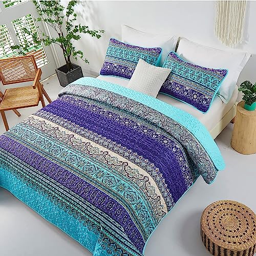 Boho Twin Quilt Bedding Set - 2 Piece All-Season Microfiber Coverlet