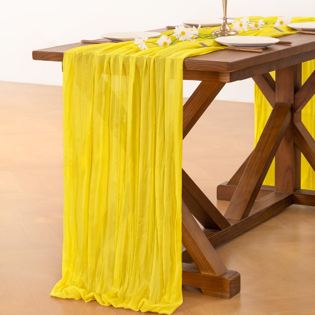 Socomi Cheesecloth Table Runner - 120 Inch Yellow Spring Boho Rustic Decor for Weddings & Events