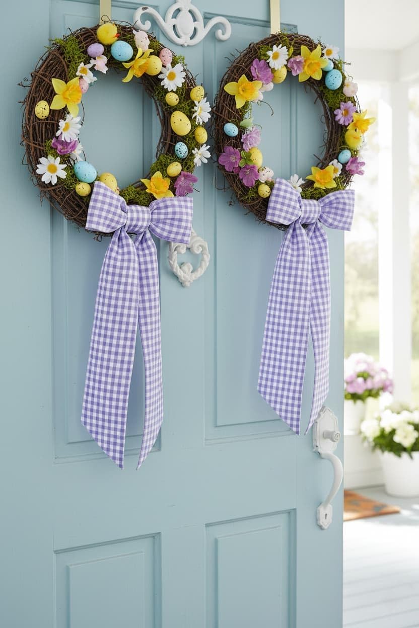 Skiennix Wreath Sash - Elegant Purple & White Checkered Plaid Bow Ribbon Bundle | 2 Pack (5.12" x 54.33")