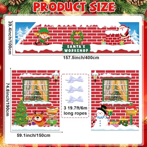 Large Christmas Santa Door Decorations Set - Red Brick Workshop Banner for Holiday Festivities