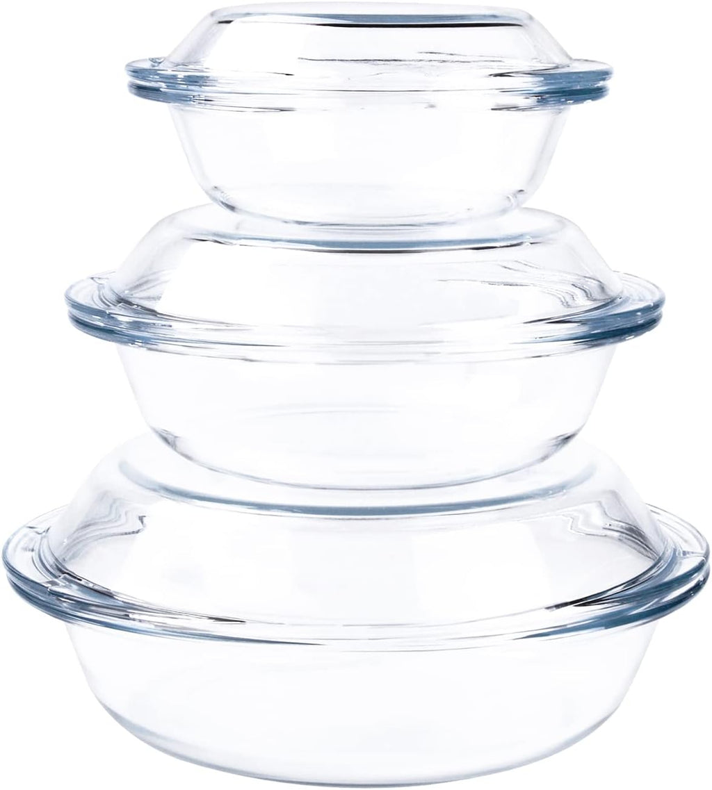 Set of 6 Round Glass Casserole Dishes by [Brand Name] - Nesting Baking Dish Set with Lids | Oven, Freezer & Dishwasher Safe - 0.5QT, 1QT, 1.8QT