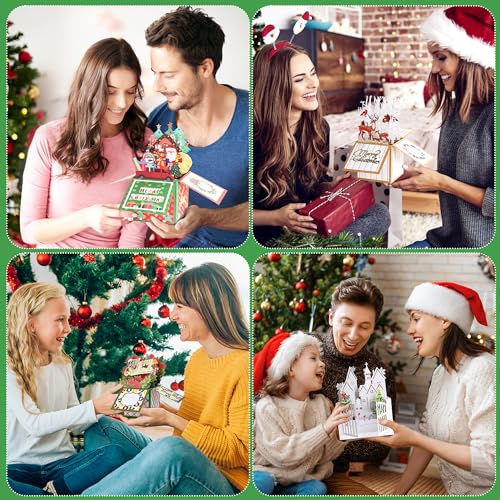 Giiffu 4-Pack Pop Up Christmas Cards with Envelopes & Gift Card Holder