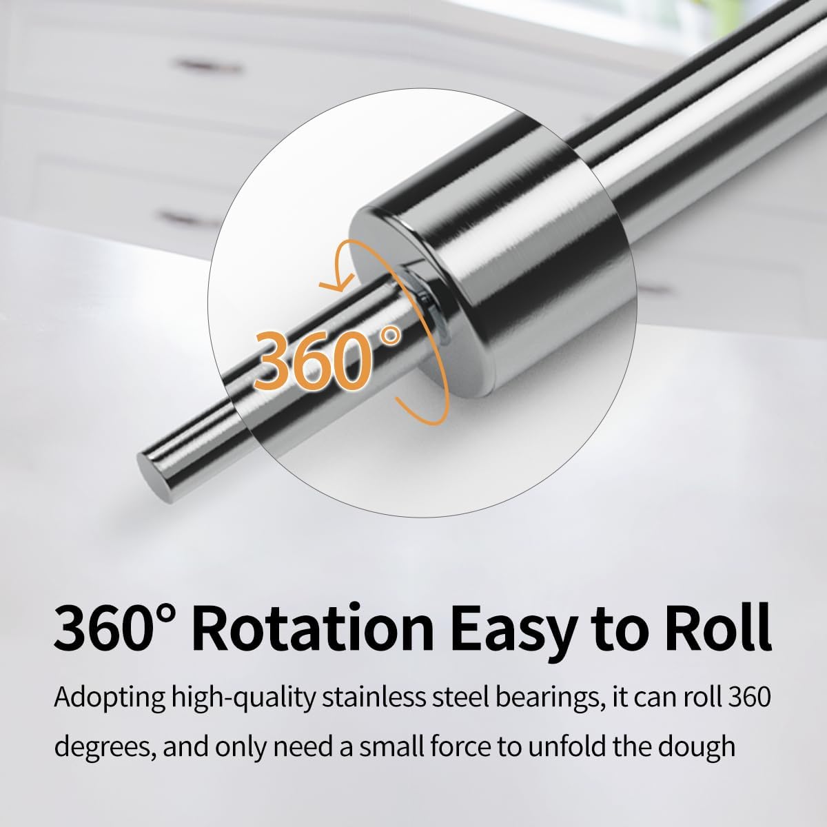 Skiennix Rolling Pin - 17-Inch 304 Stainless Steel Dough Roller for Baking Pizza & Cookies