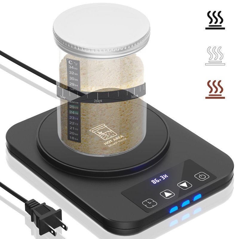 Sourdough Starter Warmer, Precise 1°F Thermostat Control (70-100°F) Sourdough Warming Mat, Smart memory Warming On/Off, 12-Hour Timer Sourdough Warmer（Black）