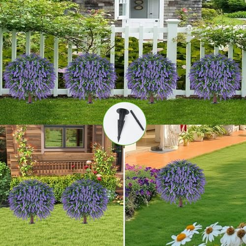 24-Inch Artificial Lavender Topiary Ball Tree Set - UV Resistant Faux Plant